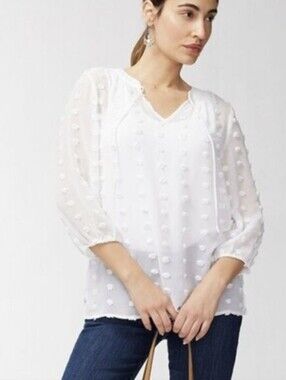 Chico's White-Dot Sheer Swim Coverup or Layer Top with Tie